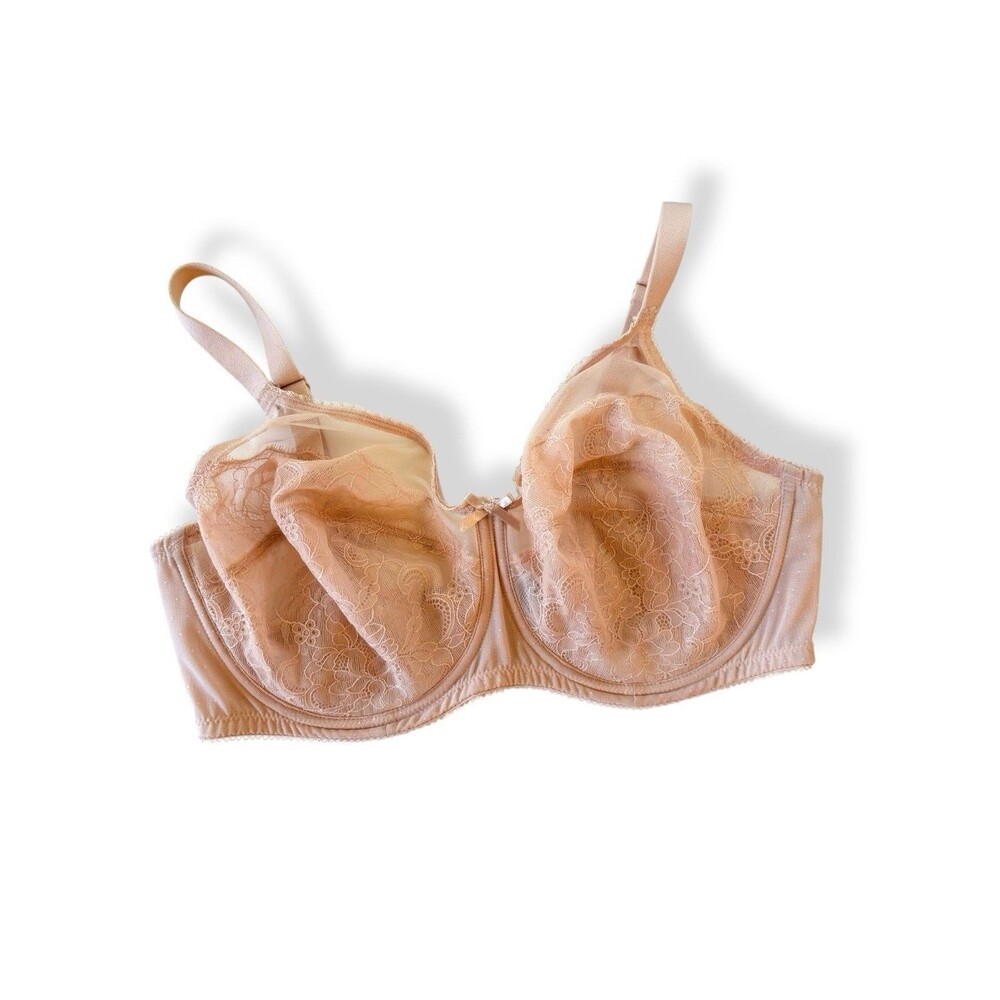 Wacoal Womens Size 40DD Retro Chic 855186 Pink Nude Lace Full Figure Bra